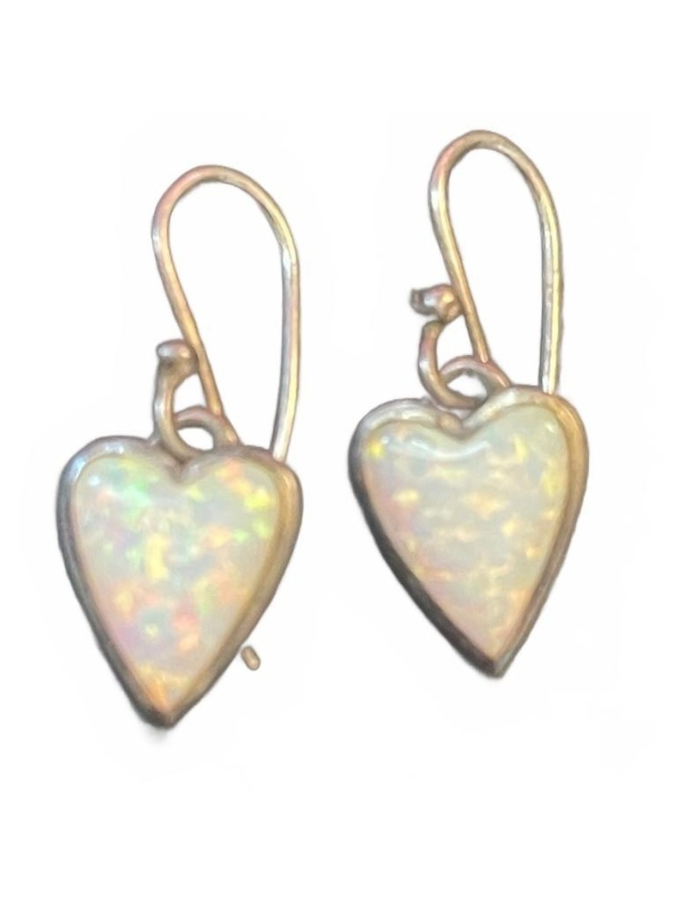 Heart-Shaped Opal Dangle Earrings in Sterling Silver